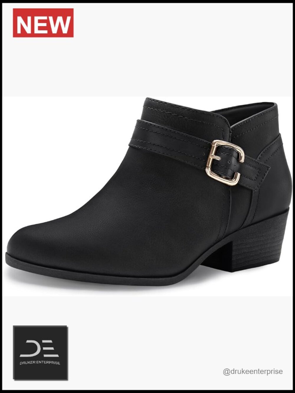 Chunky Low Heel Ankle Boots Classic Pointed Toe Side Zipper Booties